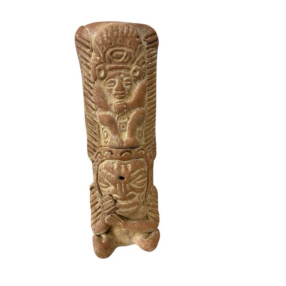 Vintage Aztec Mayan Warrior Standing Figurine Vintage Mexico Clay Incense - Picture 9 of 10